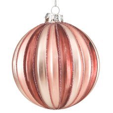 Χριστουγεννιάτικη Γυάλινη Μπάλα Ροζ με Ανάγλυφες Ρίγες (10cm)